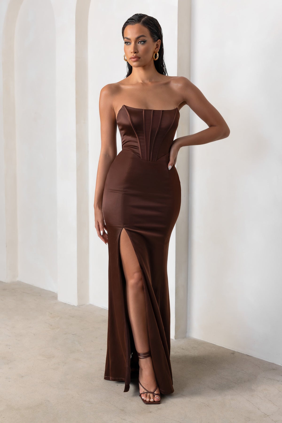 brown formal dress